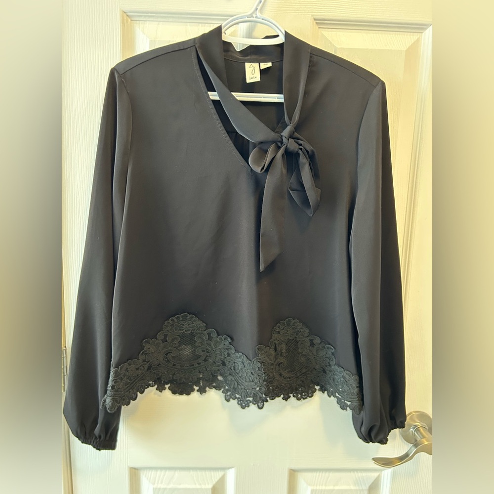 Joie Black Blouse with Lace Hem